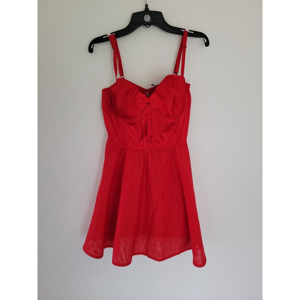 Victoria's Secret‎ Red Corset Babydoll Slip Dress Underwire Bow Large NWT #12
